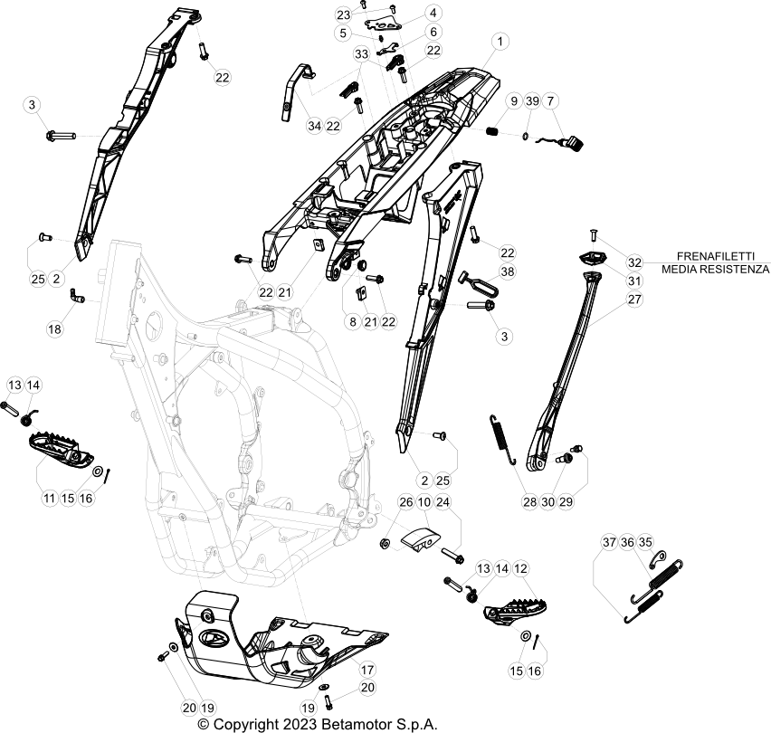 vue éclatée cadre - beta rr 430 4t racing 2024