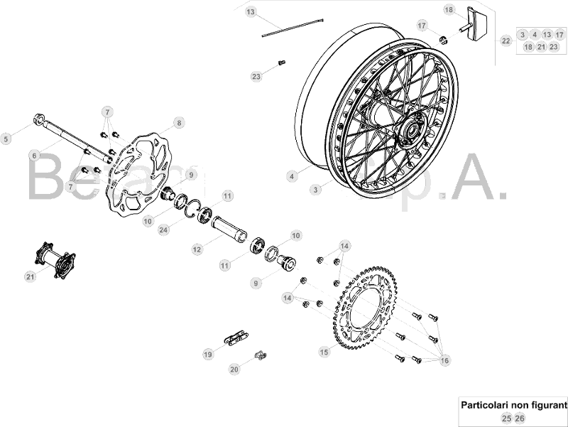 vue éclatée roue arrière - beta rr 300 racing 2019