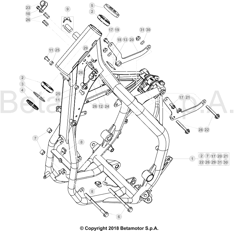 vue éclatée cadre - beta rr 300 racing 2019