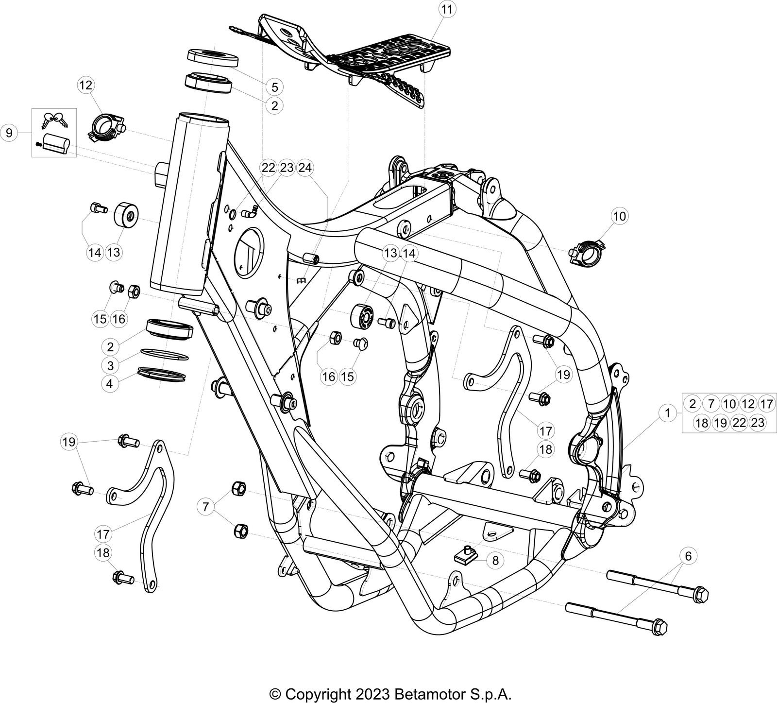 vue éclatée cadre - beta rr 125 racing 2024