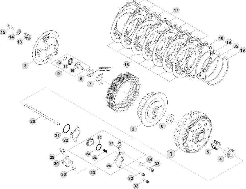 vue éclatée transmission primaire / embrayage - beta rr 350 2011