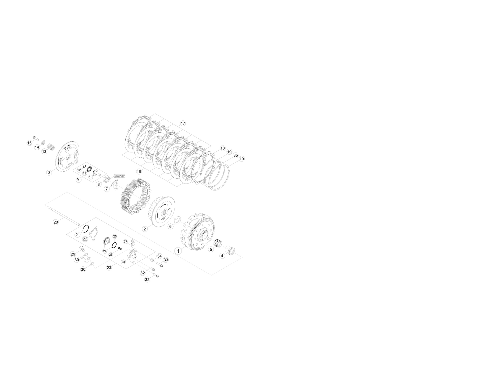 vue éclatée transmission primaire / embrayage - beta rr 350 2014