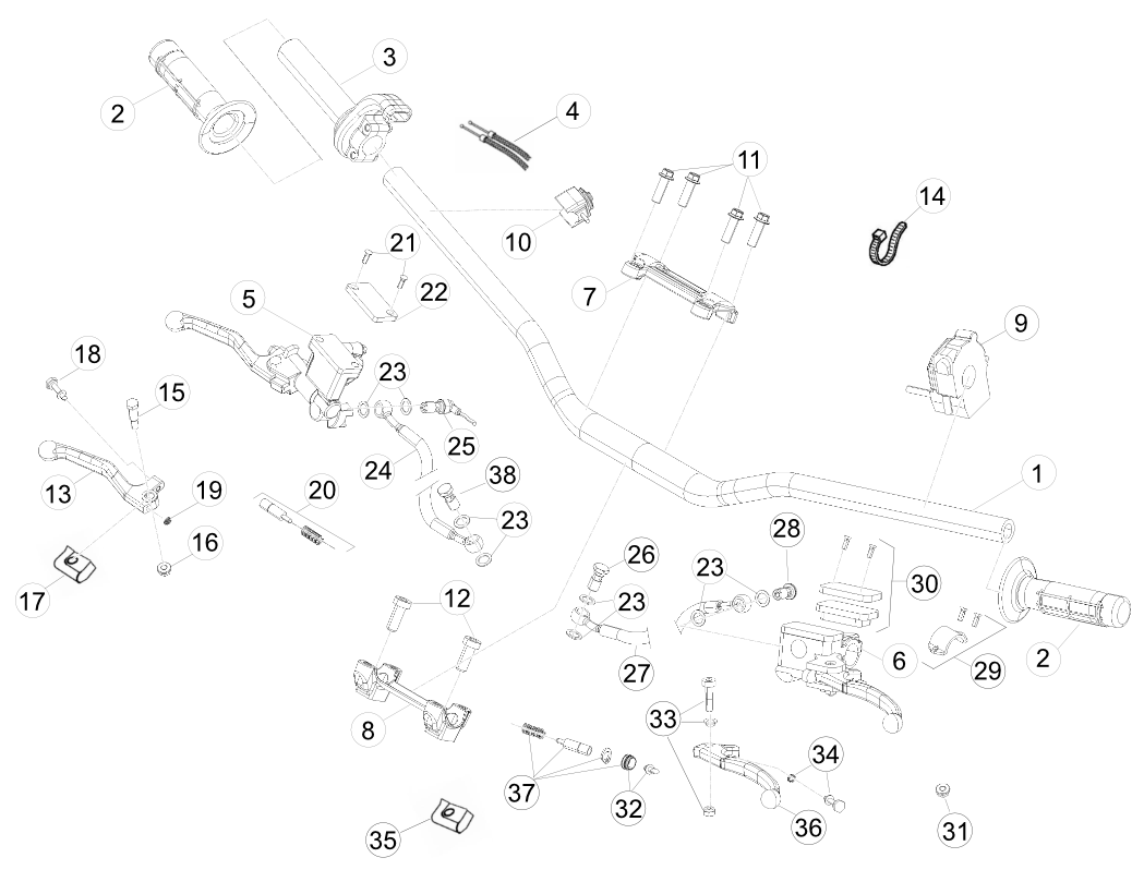vue éclatée commandes et guidon - beta rr 350 2014