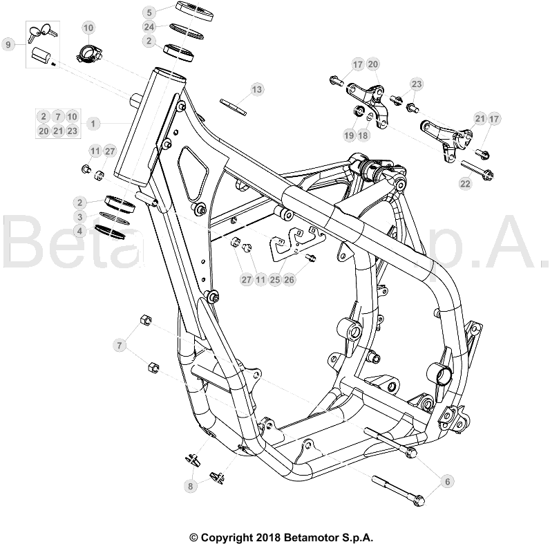 vue éclatée cadre - beta rr 350 2018