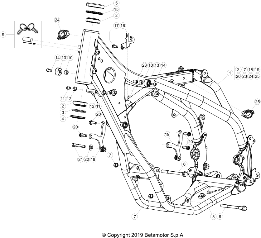 vue éclatée cadre - beta rr 350 2020