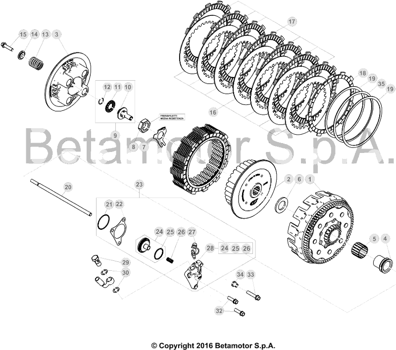 vue éclatée transmission primaire / embrayage - beta rr 390 2017