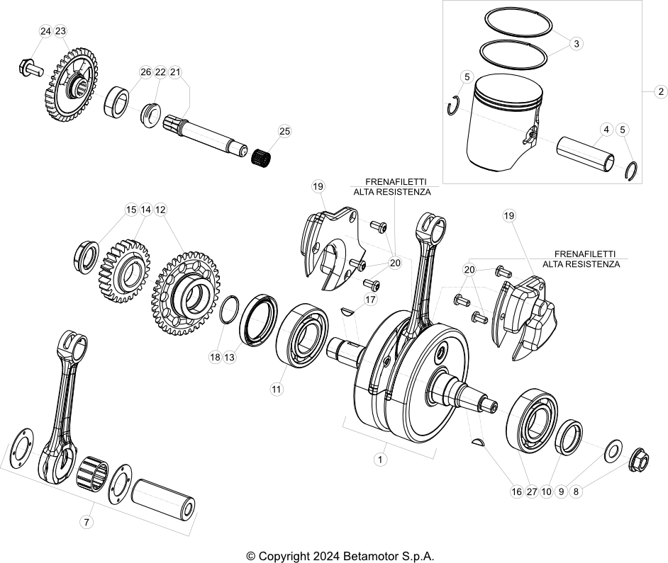 vue éclatée vilebrequin / piston / arbre d’équilibrage - beta rr 250 x-pro 2t 2025