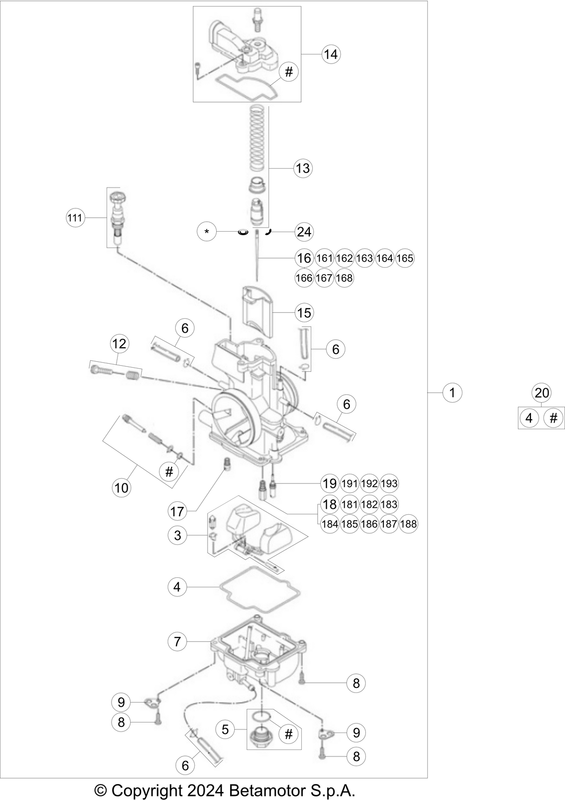 vue éclatée carburateur - beta rx 300 2t 2025
