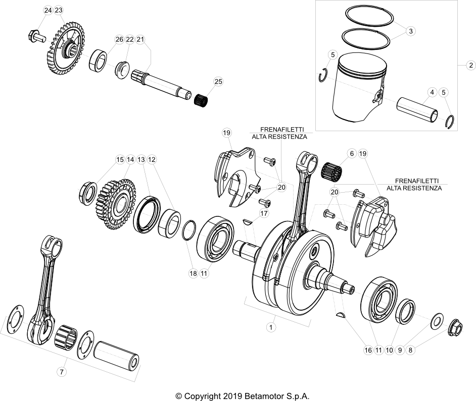 vue éclatée vilebrequin / piston / arbre d’équilibrage - beta rx 300 2t 2025