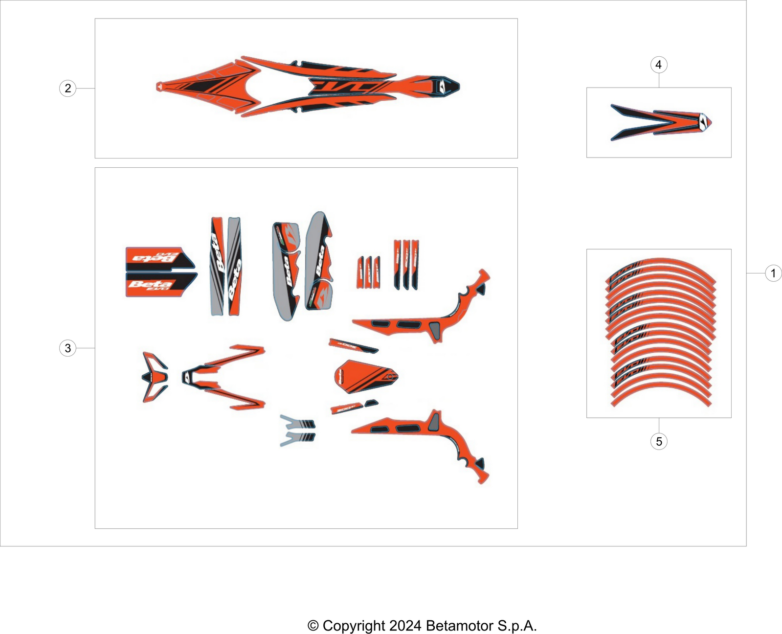 vue éclatée plastiques, réservoir et selle - beta evo 200 2t 2025