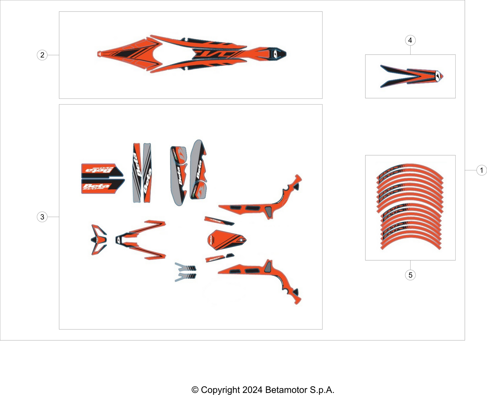 vue éclatée plastiques, réservoir et selle - beta evo 300 ss 2t 2025