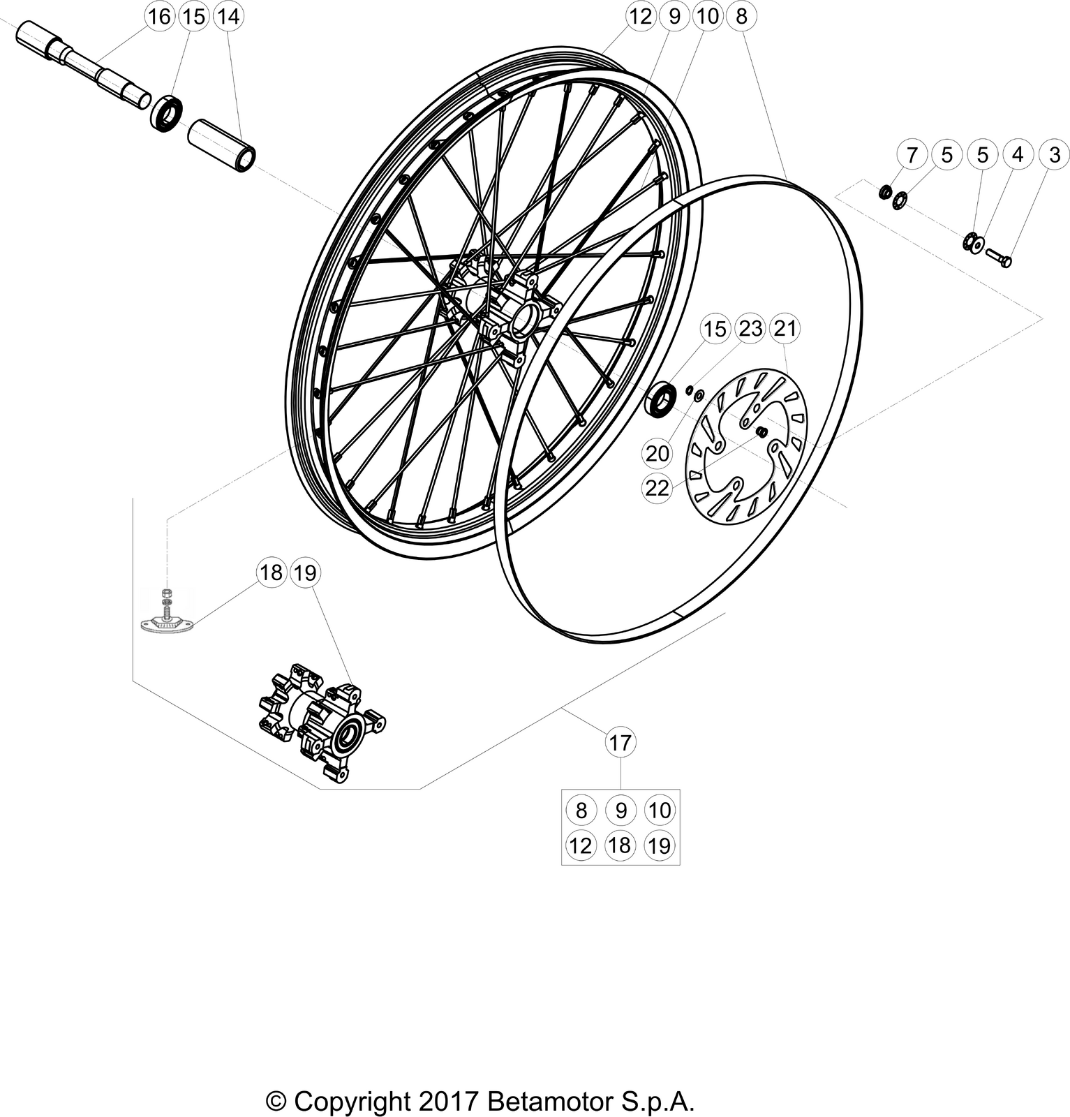 vue éclatée roue avant - beta evo 300 ss 2t 2025