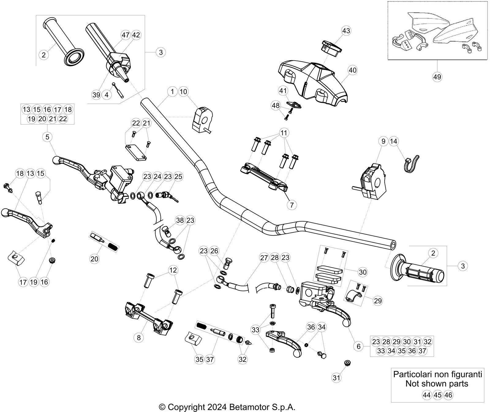vue éclatée commandes et guidon - beta rr 430 race 4t 2025