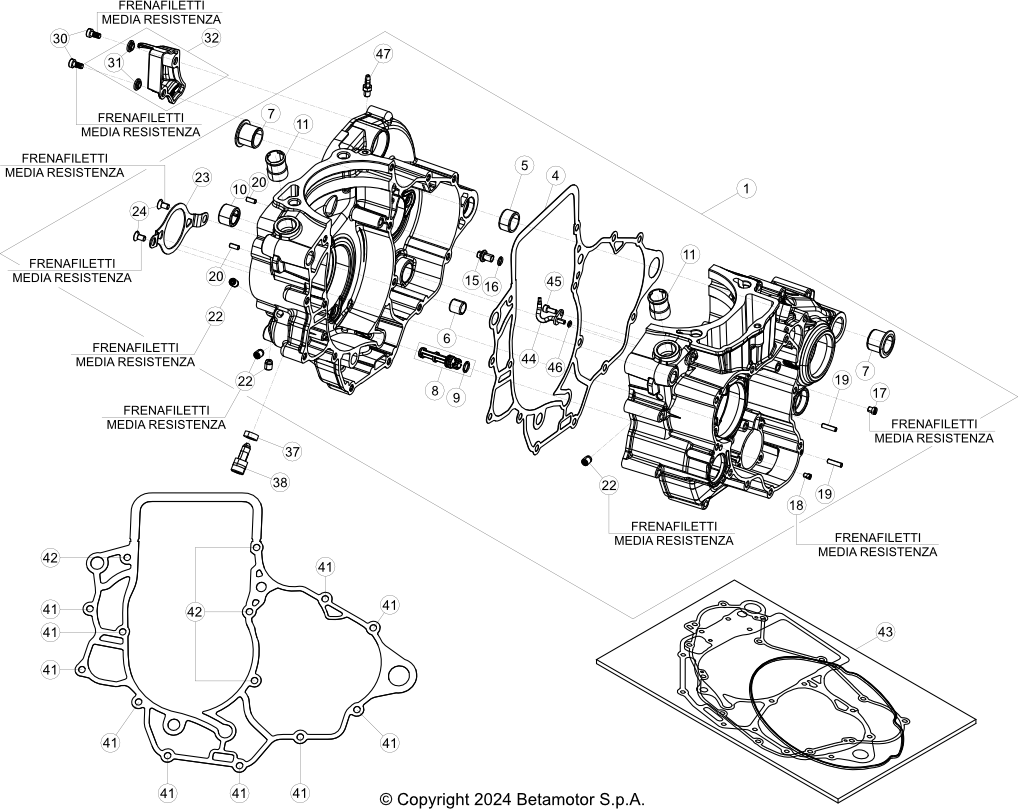 vue éclatée carter moteur - beta rr 480 race 4t 2025