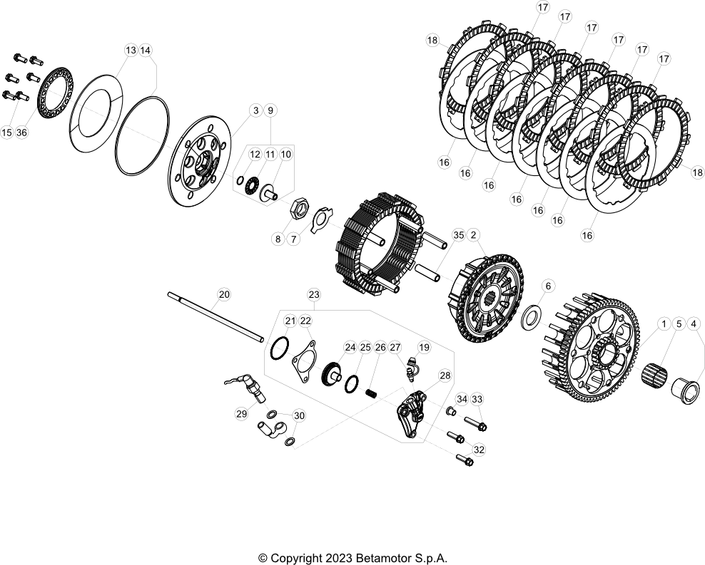 vue éclatée transmission primaire / embrayage - beta rr 480 race 4t 2025