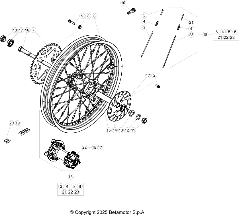 vue éclatée roue arrière - beta evo 200 2t factory 2025