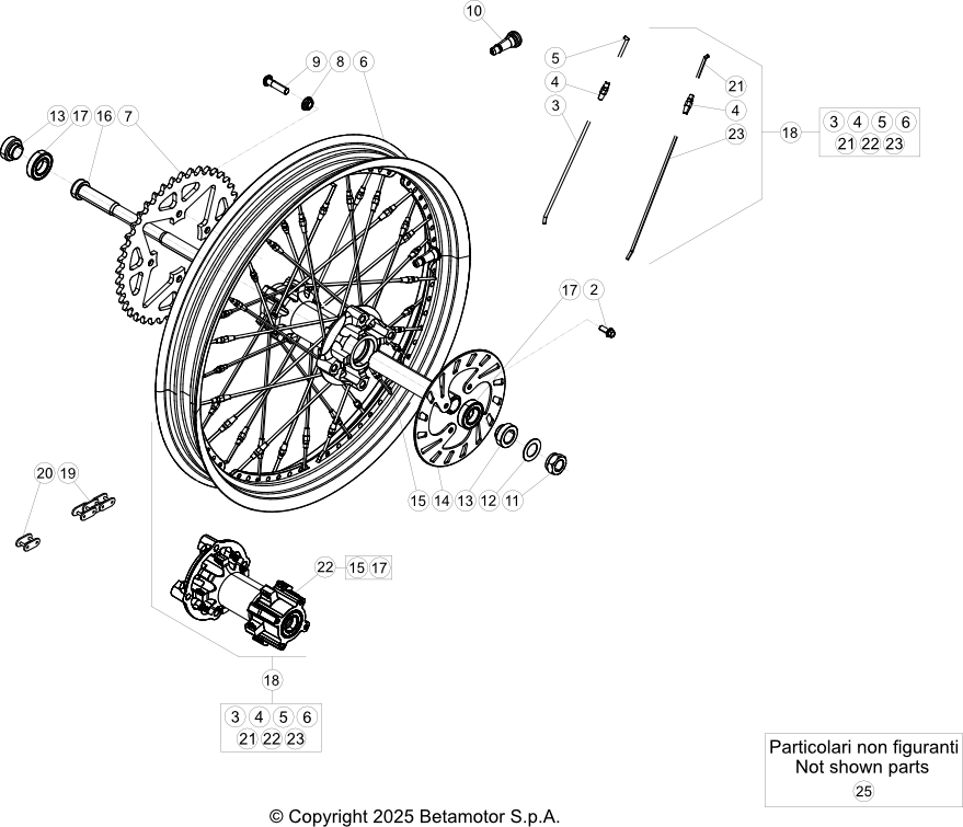 vue éclatée roue arrière - beta evo 250 2t factory 2025