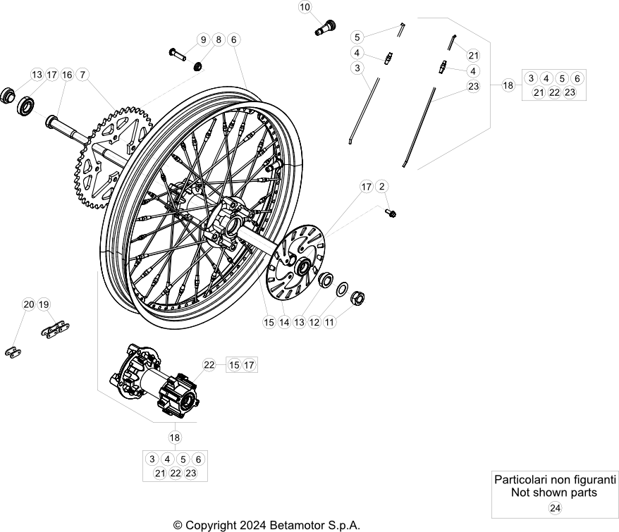 vue éclatée roue arrière - beta evo 300 4t factory 2025
