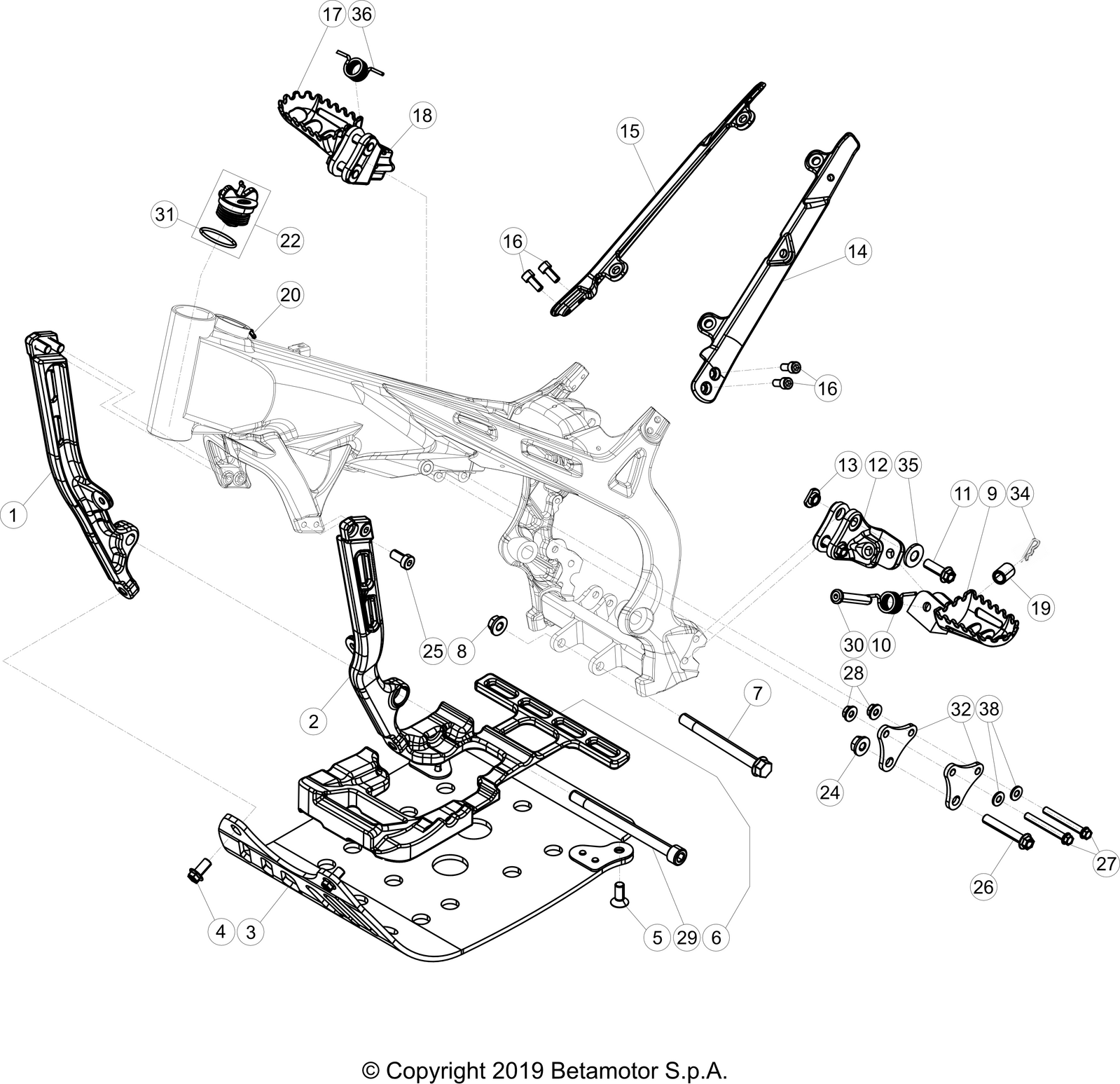 vue éclatée cadre - beta evo 300 4t factory 2025