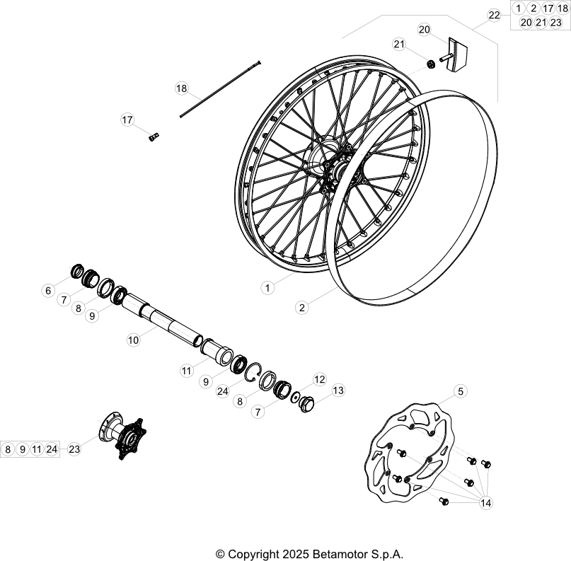 vue éclatée roue avant - beta rx 350 2t 2026