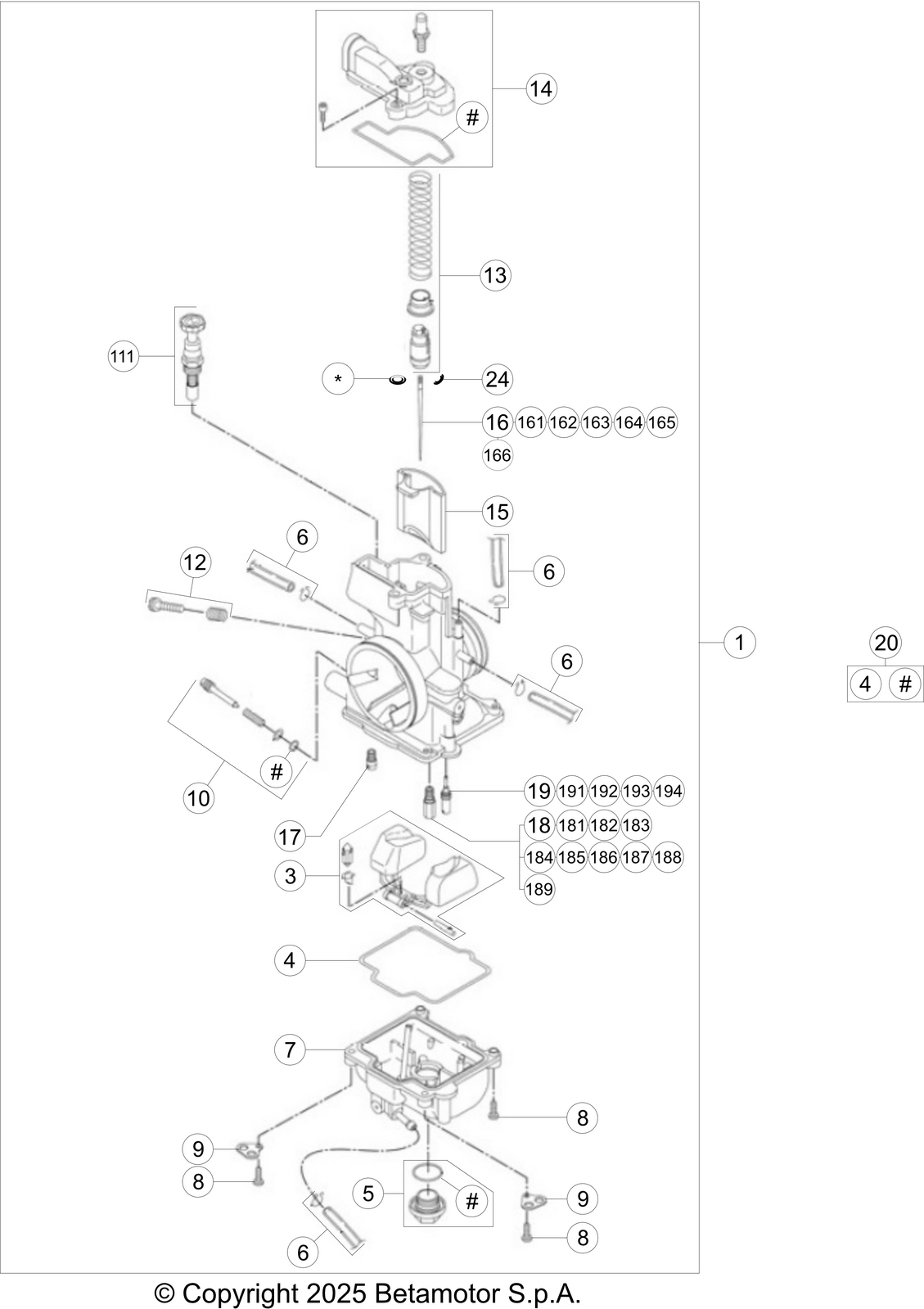 vue éclatée carburateur - beta rx 350 2t 2026