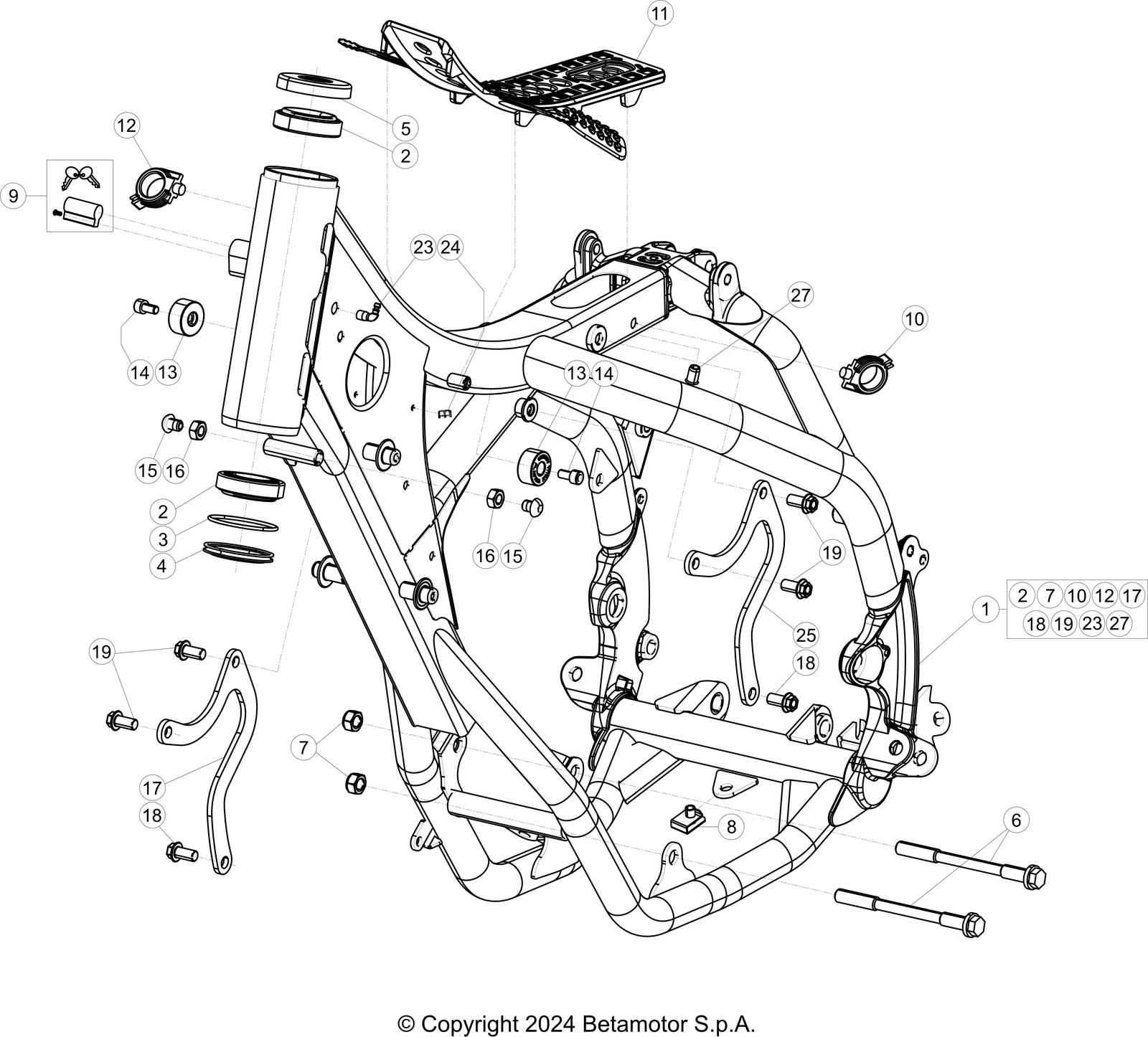 vue éclatée cadre - beta rr 200 race 2t 2026