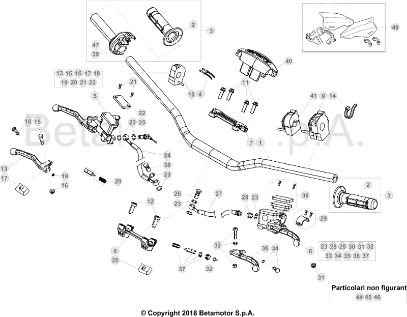 vue éclatée commandes et guidon - beta rr 350 4t racing 2019