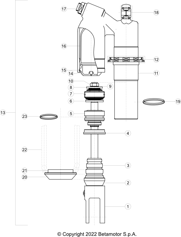 vue éclatée bras oscillant - beta rr 430 race 4t 2026