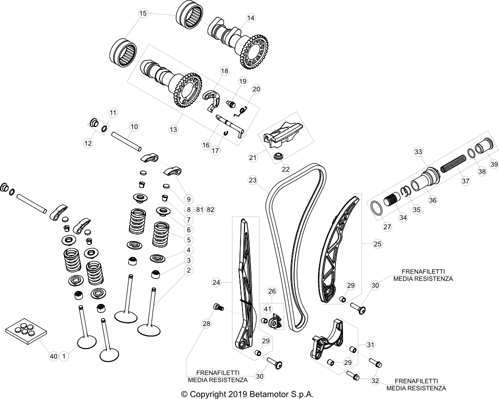 vue éclatée cylindre, culasse et distribution - beta rr 480 race 4t 2026