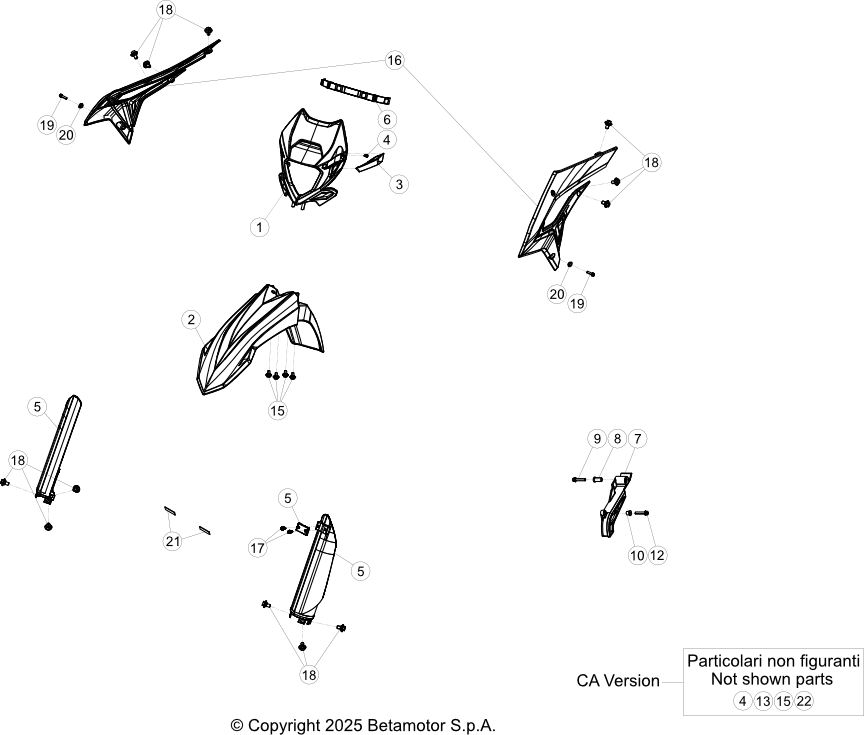 vue éclatée plastiques, réservoir et selle - beta xtrainer 250 2026