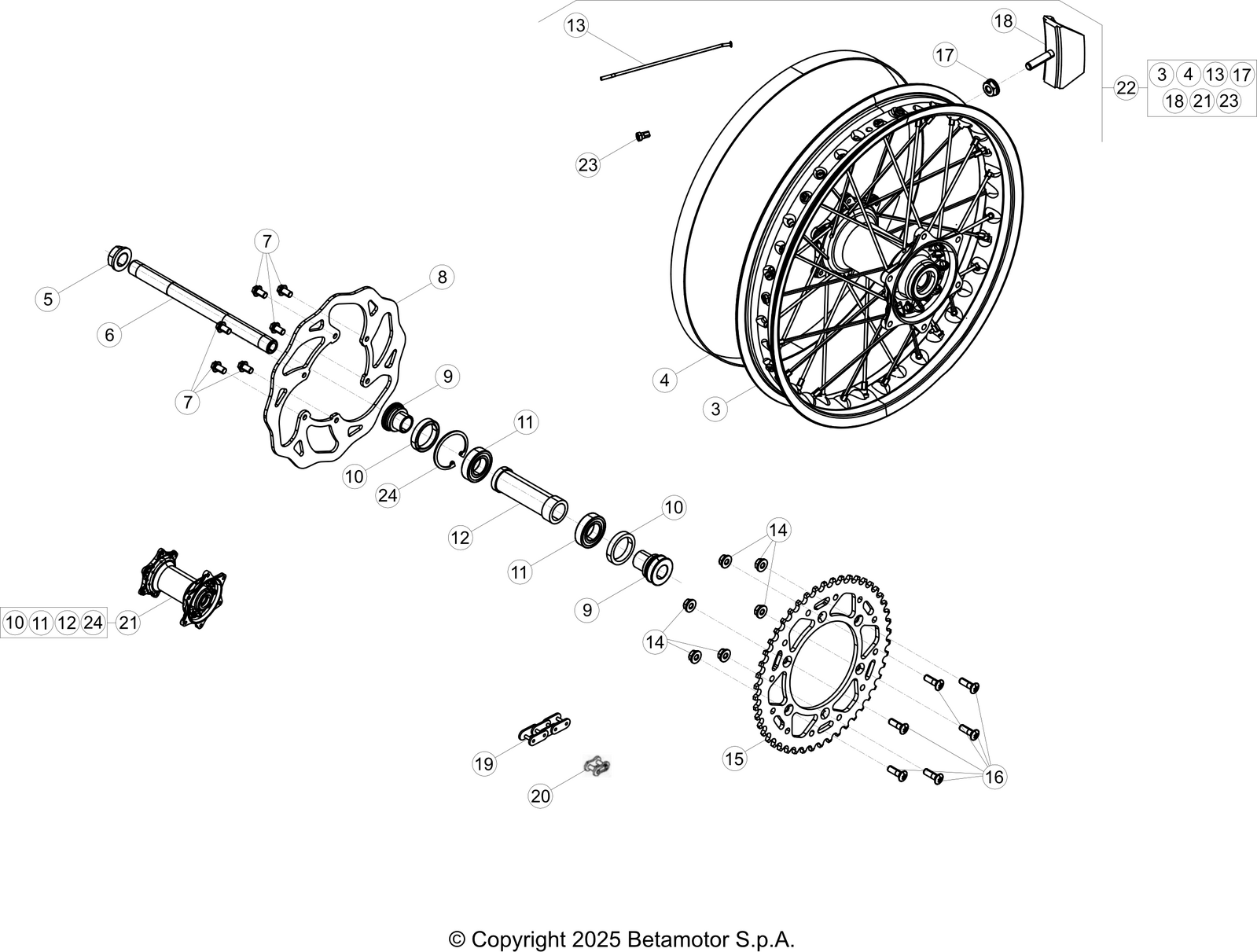 vue éclatée roue arrière - beta xtrainer 250 2026
