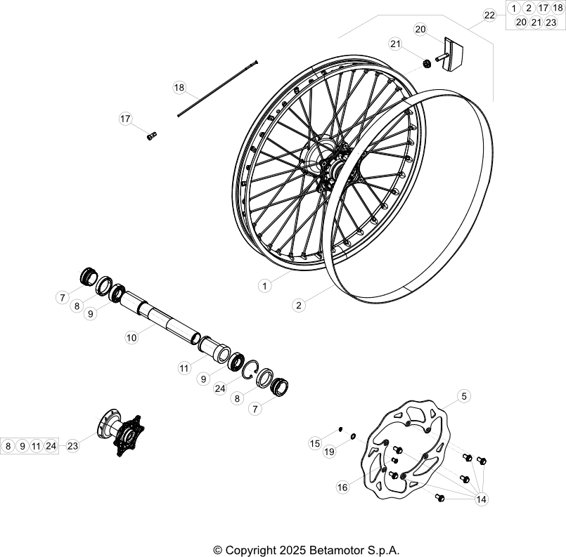 vue éclatée roue avant - beta xtrainer 300 2026