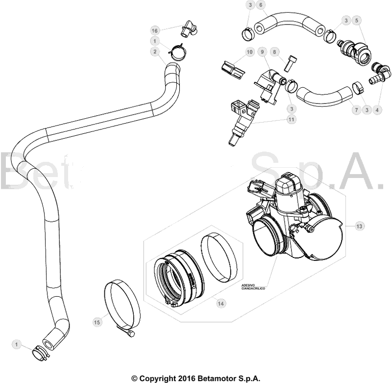 vue éclatée injection - beta rr 390 4t racing 2017