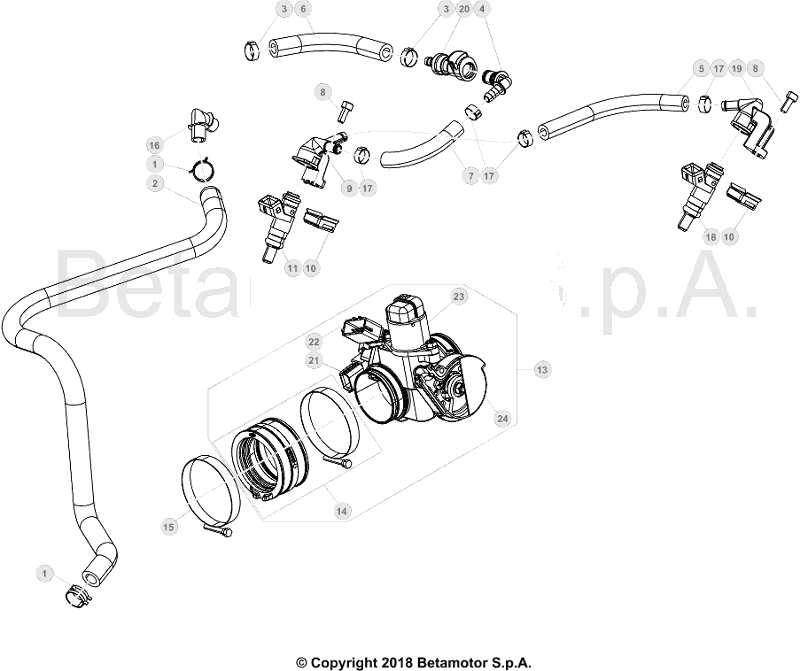 vue éclatée injection - beta rr 390 4t racing 2019