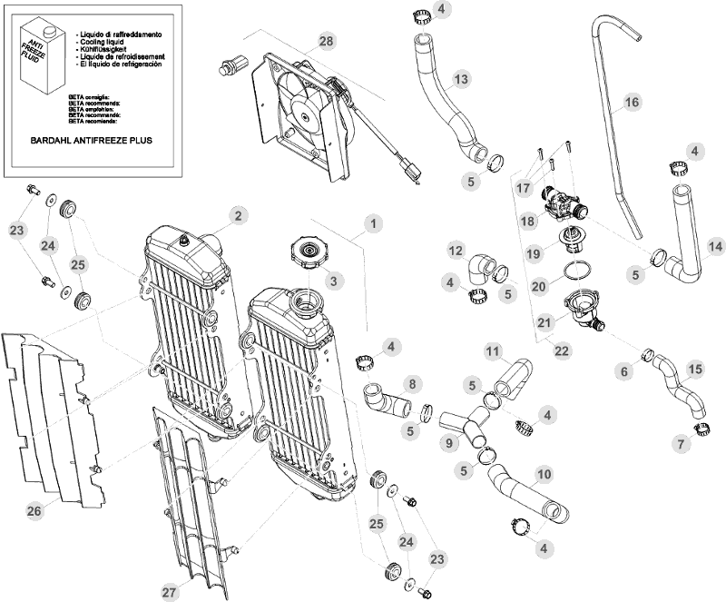 vue éclatée radiateurs, refroidissement - beta rr 350 factory 2012