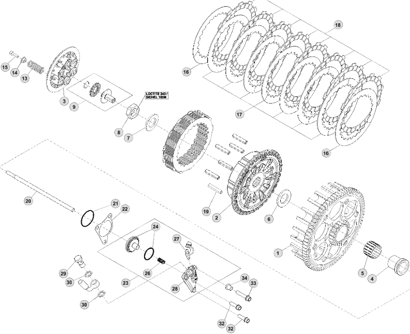 vue éclatée transmission primaire / embrayage - beta rr 350 factory 2014