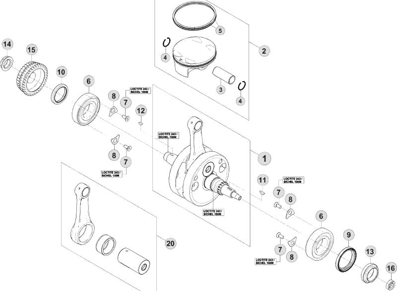 vue éclatée vilebrequin / piston / arbre d’équilibrage - beta rr 400 2011