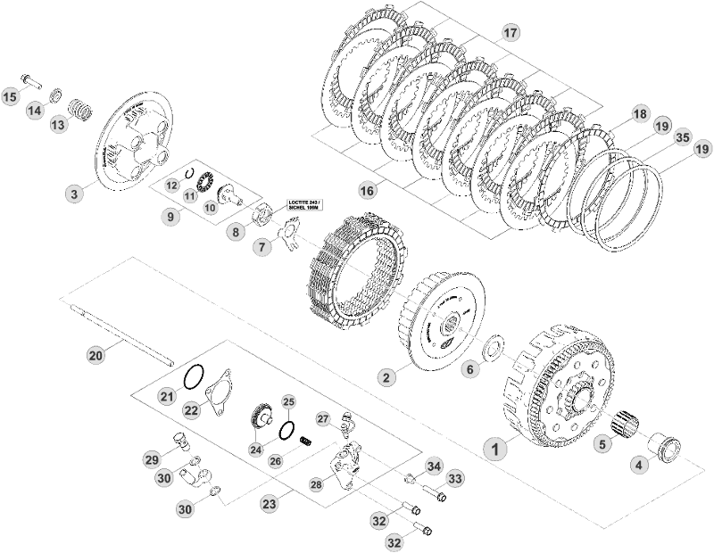 vue éclatée transmission primaire / embrayage - beta rr 400 2014