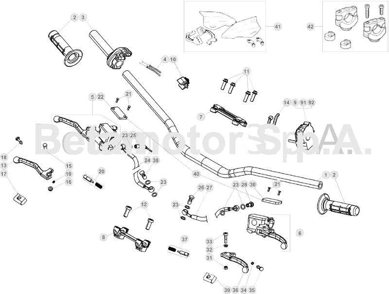 vue éclatée commandes et guidon - beta rr 450 factory 2011