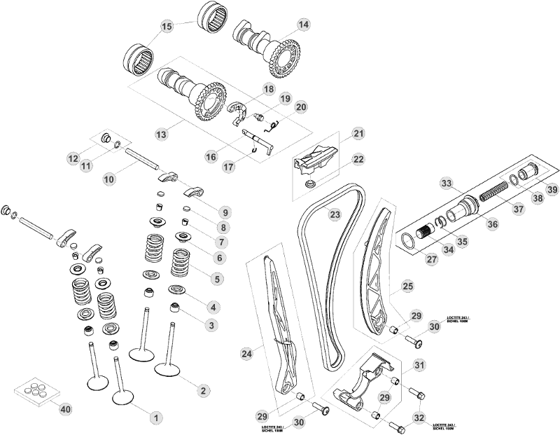 vue éclatée cylindre, culasse et distribution - beta rr 450 factory 2012