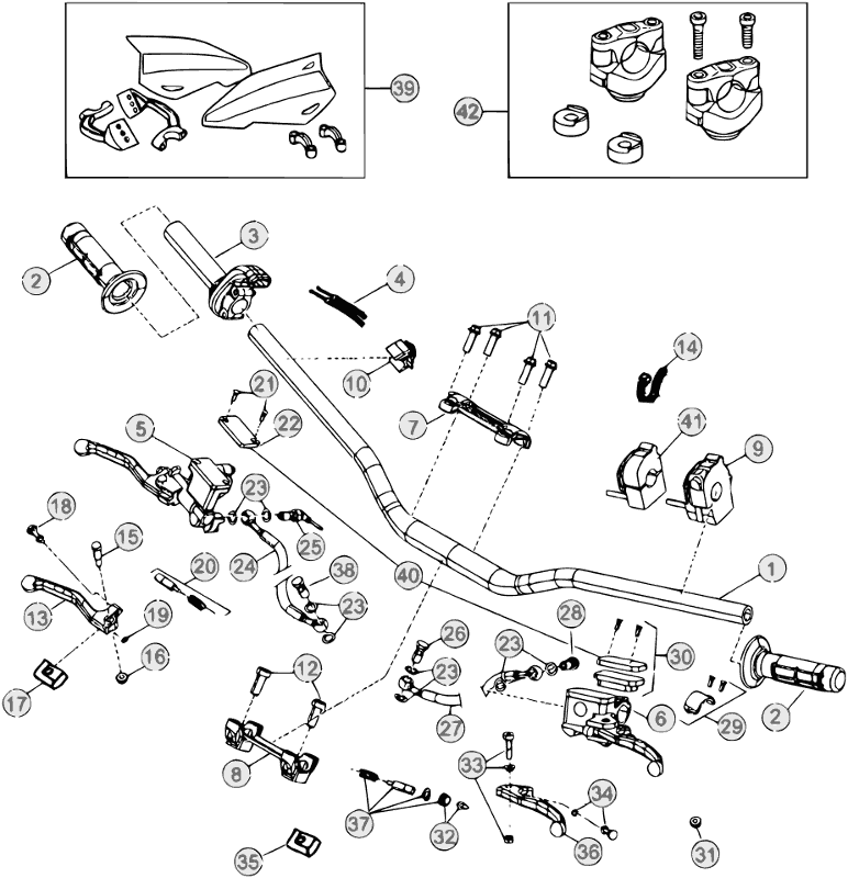 vue éclatée commandes et guidon - beta rr 450 factory 2012