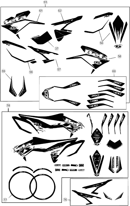 vue éclatée plastiques, réservoir et selle - beta rr 498 2012