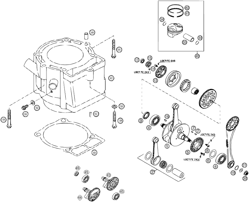 vue éclatée vilebrequin / piston / arbre d’équilibrage - beta rr 525 2007
