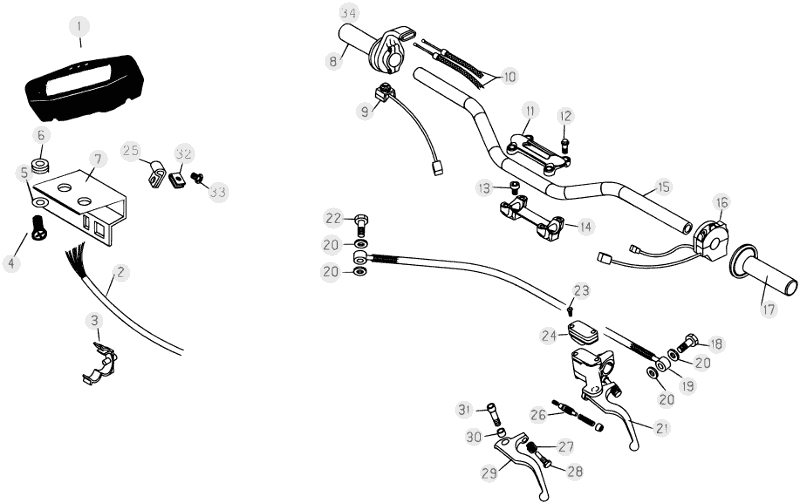 vue éclatée commandes et guidon - beta rr 525 4t racing 2009