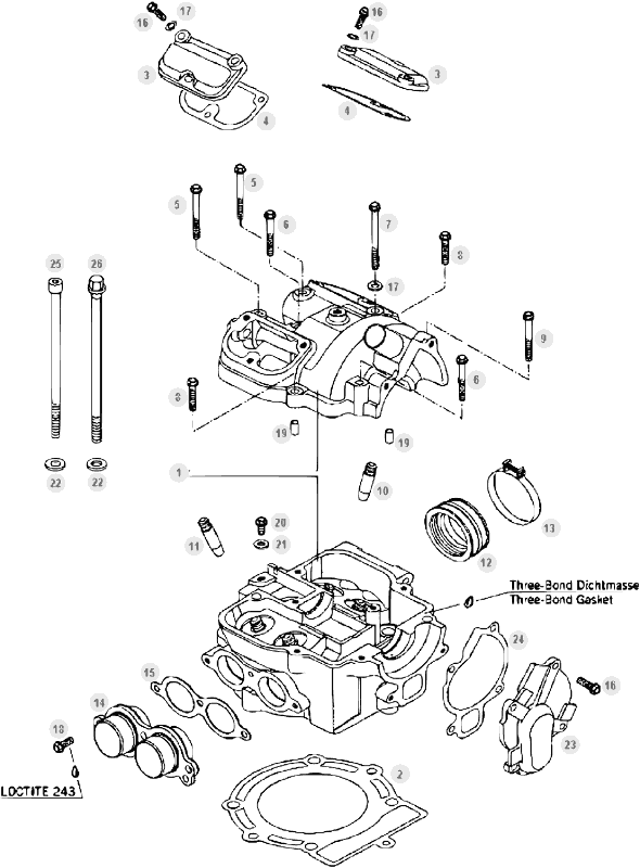 vue éclatée cylindre, culasse et distribution - beta rr 525 4t racing 2009