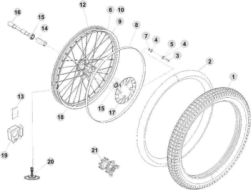 vue éclatée roue avant - beta evo 200 2015