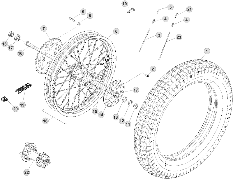 vue éclatée roue arrière - beta evo 200 2015
