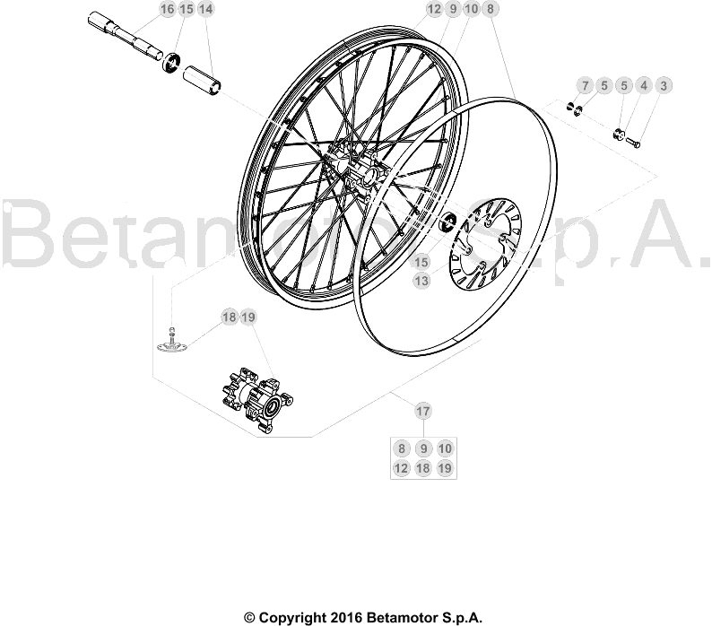 vue éclatée roue avant - beta evo 200 2017