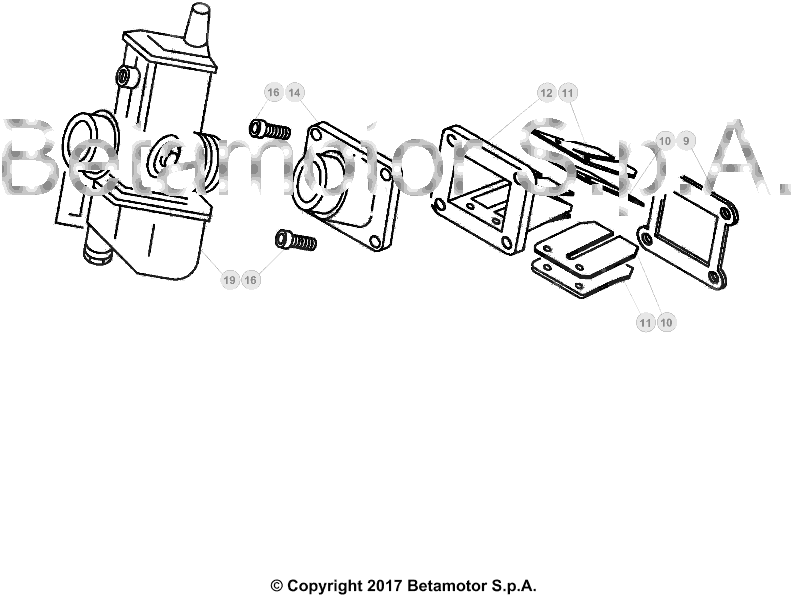 vue éclatée carburateur - beta evo 200 2019