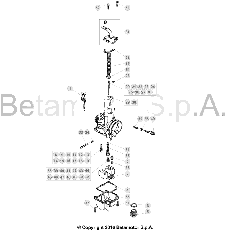 vue éclatée carburateur - beta evo 200 2019